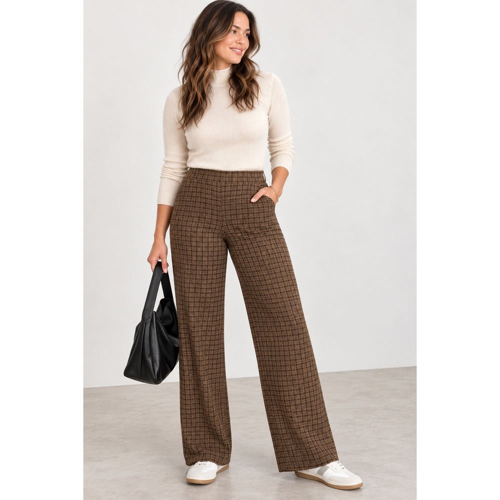 Old Navy Pixie Wide Leg Pants XL Tall Brown Houndstooth High Rise Comfort Waist